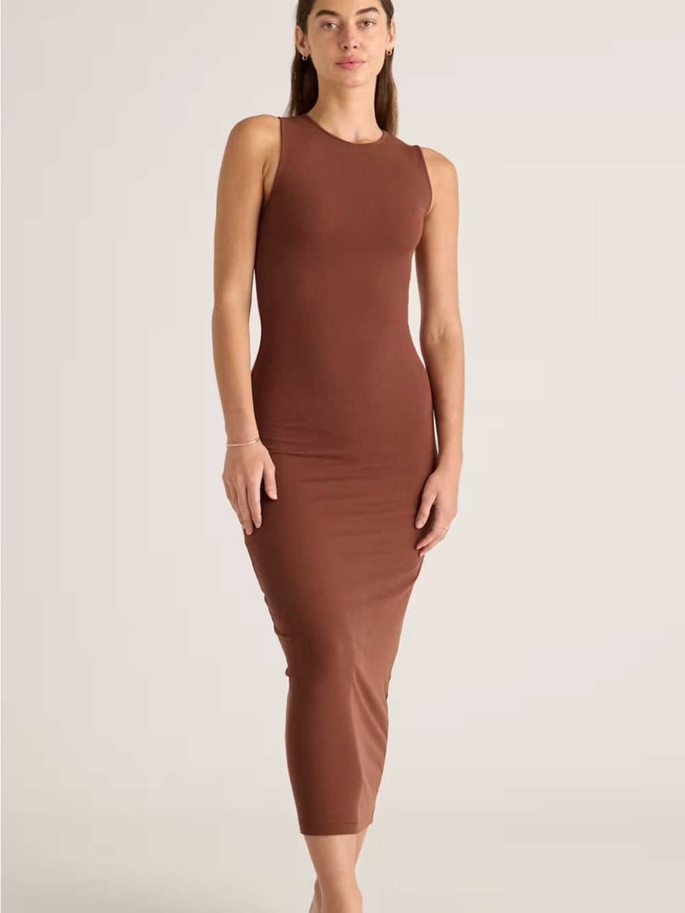 Quince Tencel Rib Knit Tank Midi Dress